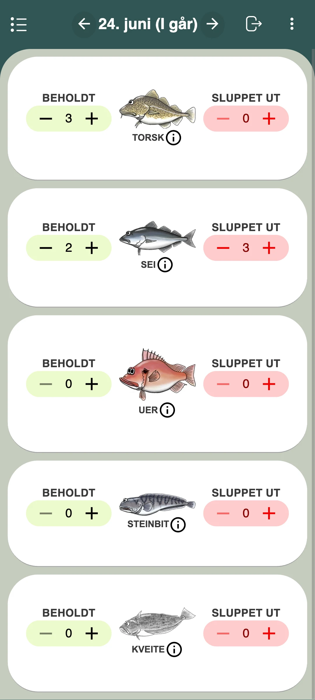 FishReg — fangstregistrering for foregående dag
